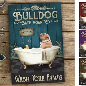 English Bulldog Bath Soap Canvas, English Bulldog Bathtub Canvas, English Bulldog Bathroom Canvas, Fathers day gift, Dad gift, Custom Decor