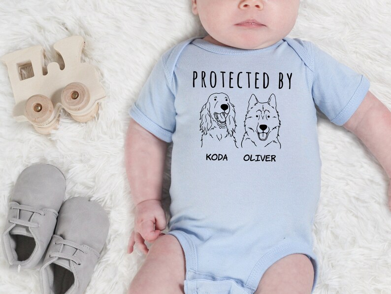 Protected by Dog Onesie Custom Dog Breed Onesie Baby Shower Etsy