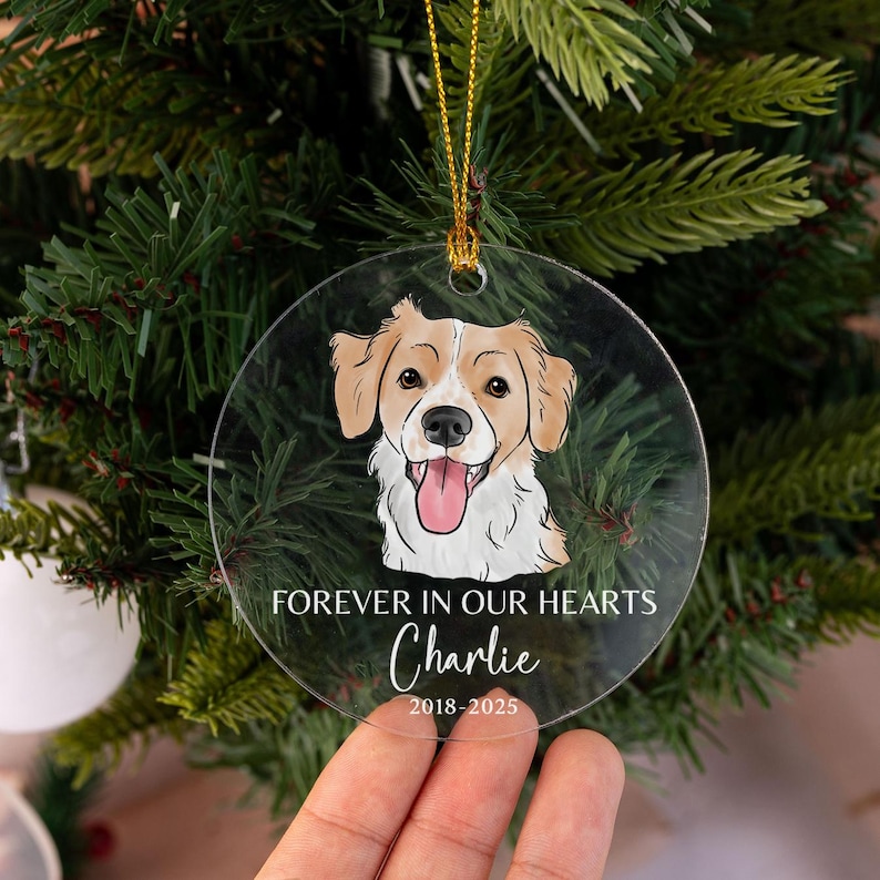 Custom Pet Ornament, Personalized Watercolor Dog/Cat Photo Ornament, Dog Christmas Ornament, Pet Memorial Gift image 2