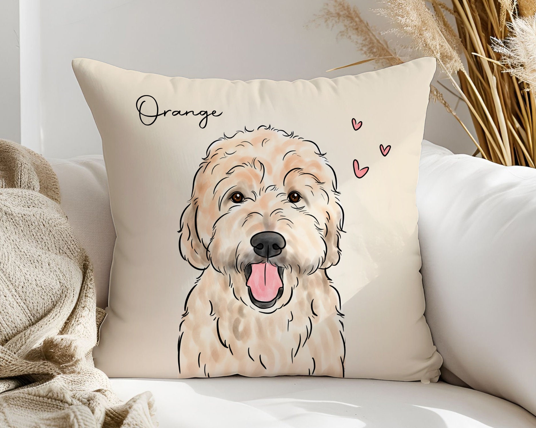 Custom Pet Pillow, Watercolor Pet Portrait from Photo, Dog Cat Pillow Gift for Pet Lover, Custom Pillow