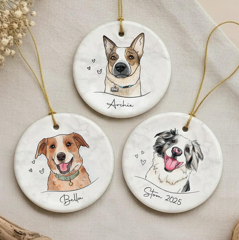 Custom Pet Ornament, Personalized Watercolor Dog/Cat Photo Ornament, Dog Christmas Ornament, Pet Memorial Gift image 1