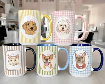 Taza personalizada para mascotas, taza con retrato de mascota personalizado, dibujo de perro a partir de una foto, taza para amantes de las mascotas y mamás de perros y gatos.