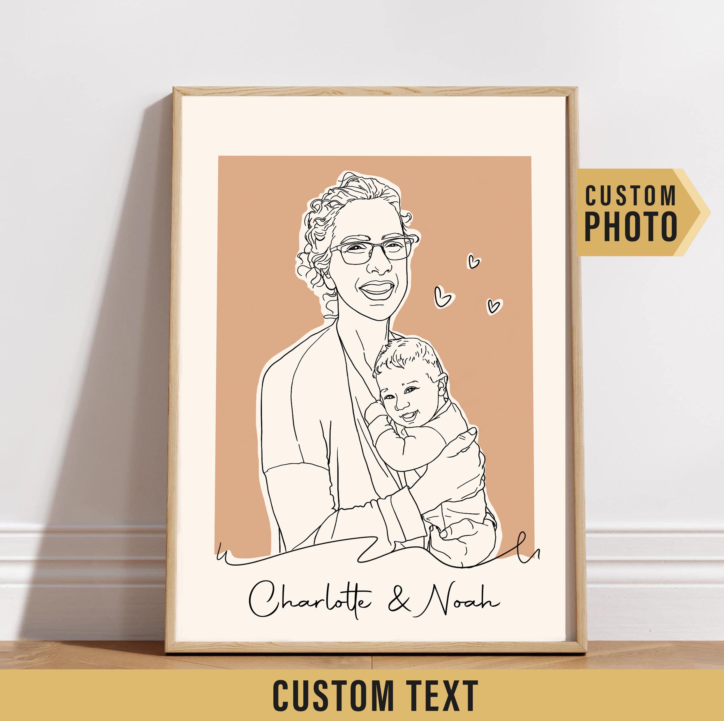 Custom Grandma and Kids Line Art, Grandpa Portrait from Photo, Grandpa & Kids Drawing, Custom Family Line Drawing, Custom Grandparent Print