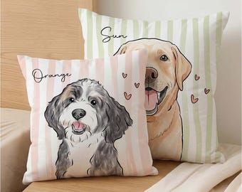 Custom Pet Pillow, Watercolor Pet Portrait from Photo, Dog Cat Pillow Gift for Pet Lover, Custom Pillow