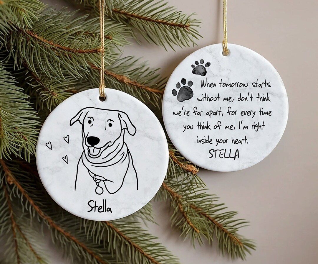 Custom Pet Line Art Ornament, Dog Cat Memorial Ornament, Loss Dog Loss ...