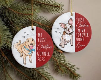 Custom Pet Portrait Ornament, Watercolor Dog Portrait Gift, First Christmas Ornament for Dog Lover Gift, Dog Cat Ornament