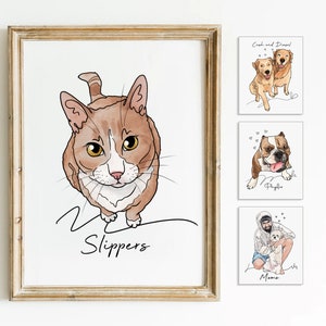 Cat Line Art Watercolor, Custom Cat Portrait From Photo, Funny Cat Art, Pet Drawing, Custom Cat Wall Art, Cat Owner Gift, Pet Art, Cat Art