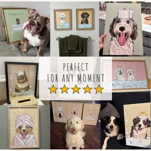 Custom Pet Portrait Bathroom, Watercolor Pet Bathroom Art, Dog Bathroom Print, Funny Cat or Dog in Bathtub image 9