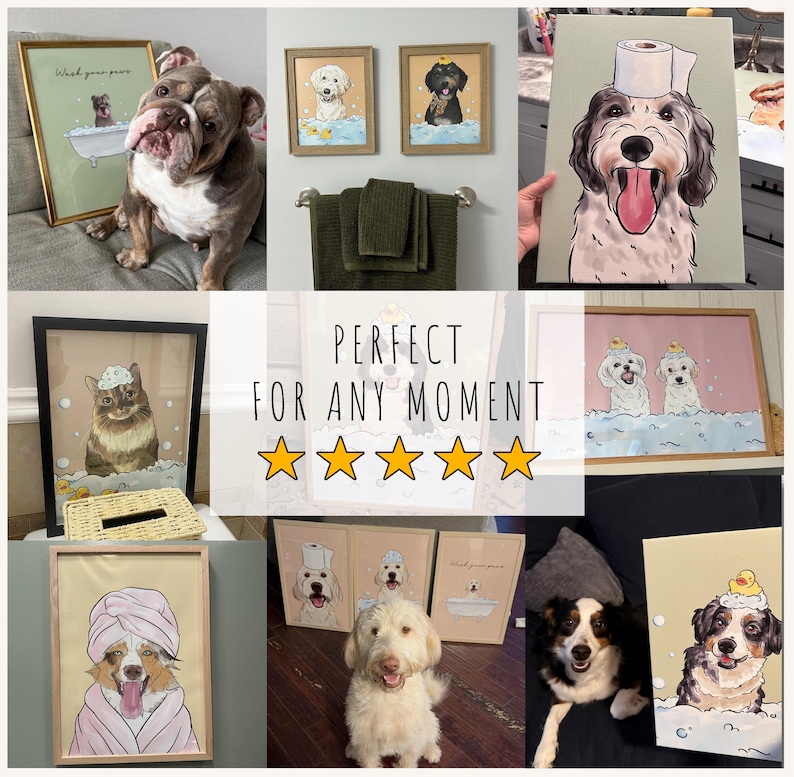 Custom Pet Portrait Bathroom, Watercolor Pet Bathroom Art, Dog Bathroom Print, Funny Cat or Dog in Bathtub image 9