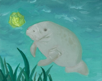 Manatee Salad | Florida Manatee Art Print