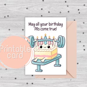 Printable Birthday Card, Gym Humour Birthday, Funny Birthday Card, Gym Rat, PR Birthday Pun, Cute Kawaii Birthday Card,Digital Download