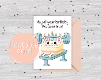 Printable Birthday Card, Gym Humour Birthday, Funny Birthday Card, Gym Rat, PR Birthday Pun, Cute Kawaii Birthday Card,Digital Download