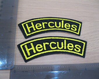 motorcycle badge vintage embroidered iron on sew on NR Pair Hercules blue white gold patches 1970s 1980s