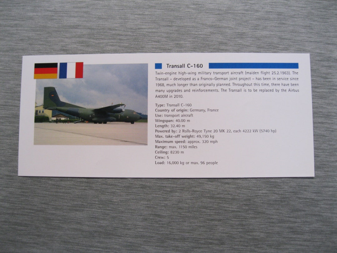 Transall C-160 Plane Aviation Flight France Germany 210X87mm - Etsy  Australia