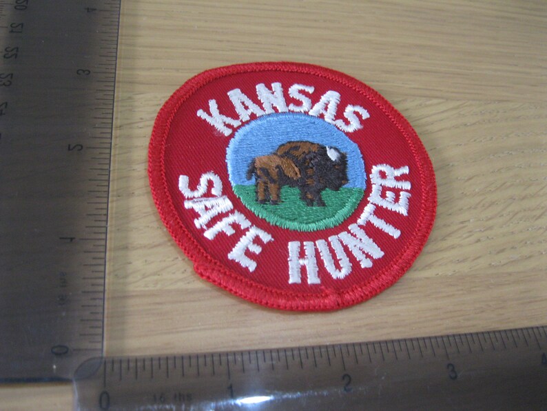 outdoors hunting iron on wildlife NU sew on conservation Kansas safe red buffalo vintage patch fishing camping nature embroidered