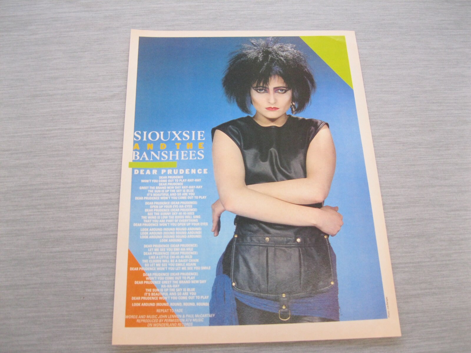 Siouxsie and the Banshess 210x280mm Dear Prudence lyrics from 1980s magazine UK post punk new wave pop music, mini poster, picture, art, ZE8