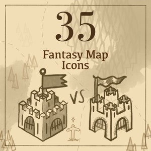 35 Selos e pincéis de ícones de mapas de fantasia | Download do Procreate |