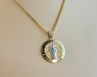 10K Gold Saint Jude Thaddeus Necklace: Religious Medallion Pendant