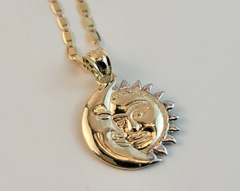 10K Gold Moon and Sun Necklace ,10K Celestial Pendant with Gold Dainty Chain ,Gift For Her,Gift For Mom,Best Friend Gift.