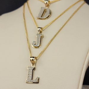 Initial Letter Gold Necklace, 10K Gold Pendant and Chain , Solid Double Layer Two Tone initial, Gift For Mom.