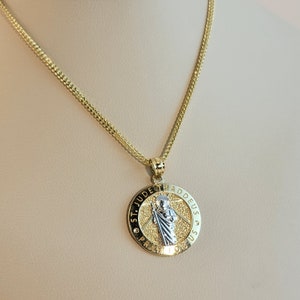 10K ゴールド セント ジュード タデウス ネックレス、純金セント ジュード メダリオン ペンダントとチェーン、バレンタインデー ギフト。