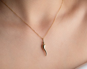 14K Gold Collier mit Cornicello Chili Anhänger