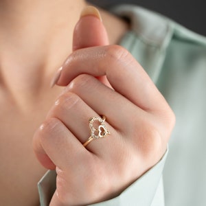 14K Gold Double Heart Ring with Cubic Zirconia