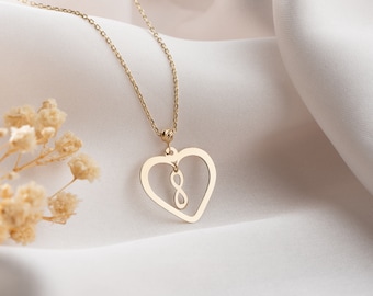 Collier coeur infini 14 carats, pendentif coeur en or avec breloque infini, pendentif amour éternel, cadeau d'amour, cadeau de fête des mères.