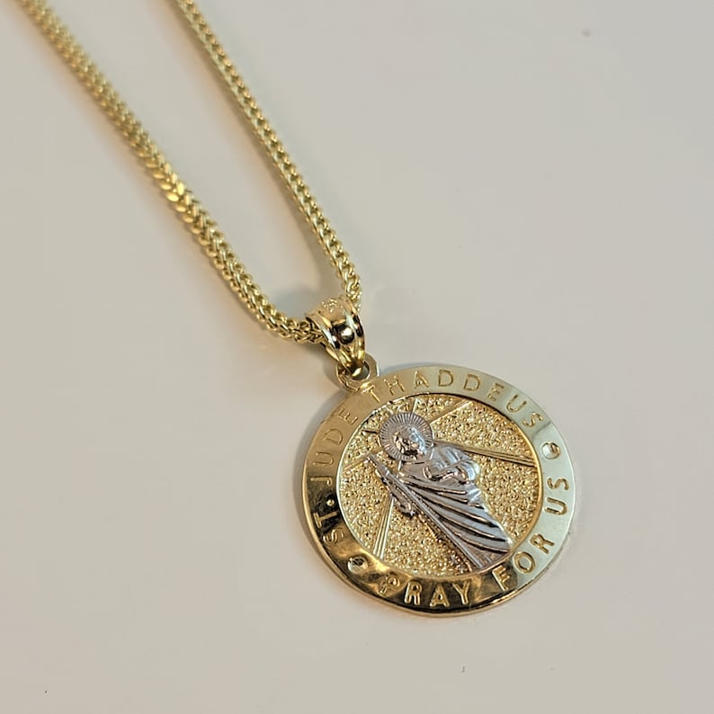 10K Gold Saint Jude Thaddeus Necklace: Religious Medallion Pendant - Etsy