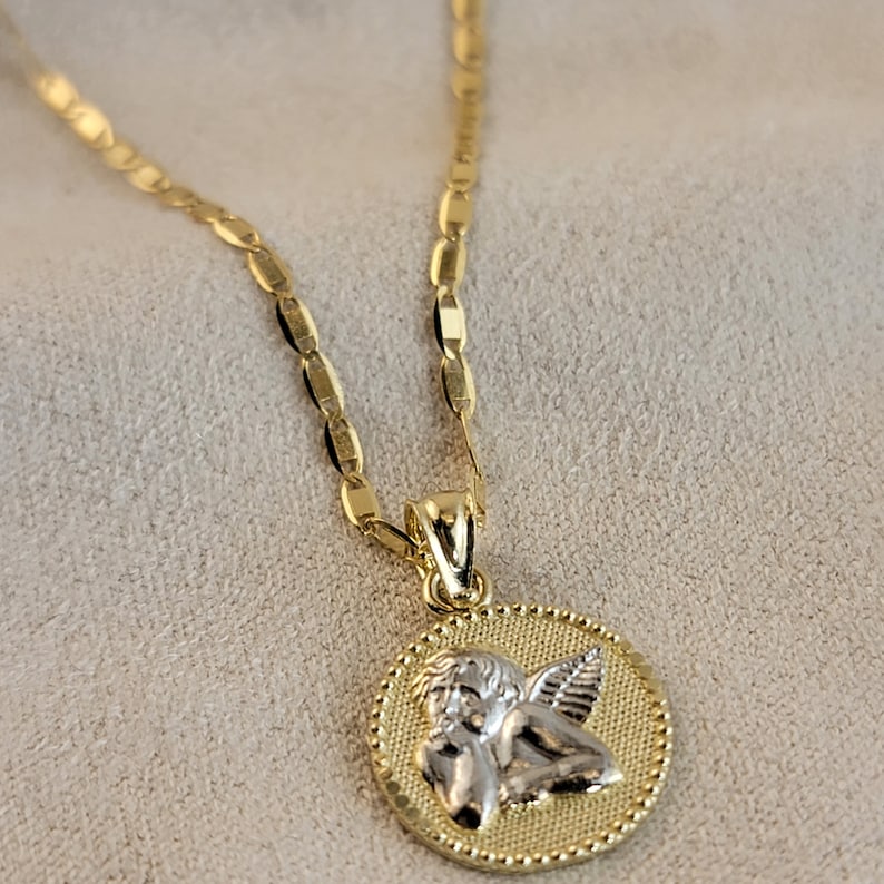 10K Gold Guardian Angel Necklace, Baby Angel Pendant and Chain,Guardian Angel Medallion Charm Necklace, Gift For Mom.