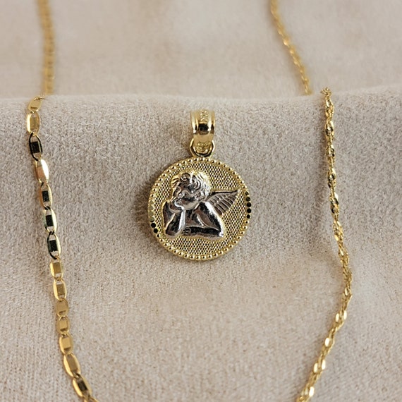 10K Gold Guardian Angel Necklace: Religious Medallion Charm
