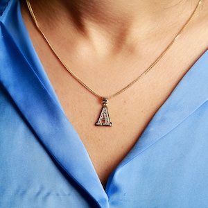 Collar de oro con letra inicial, colgante y cadena de oro de 10 quilates, inicial sólida de dos tonos de doble capa, regalo para mamá, regalo para el día de la madre