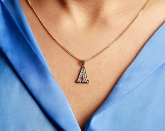 10K Gold Initial Necklace: Double Layer Letter Pendant
