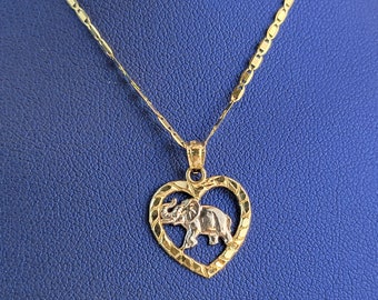 10K Gold Elephant Necklace, Two Tone Elephant Pendant and Chain, Yellow and White Gold Good Luck Pendant, Mom Gift , Gift For Friend.