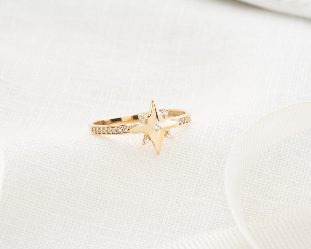 14K Gold North Star Ring, Pole Star Ring, Northern Star Ring, Celestial ...
