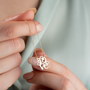 Collar de amor de 14 quilates, colgante de amor y corazón con cadena, regalo de amor, regalo del día de San Valentín.