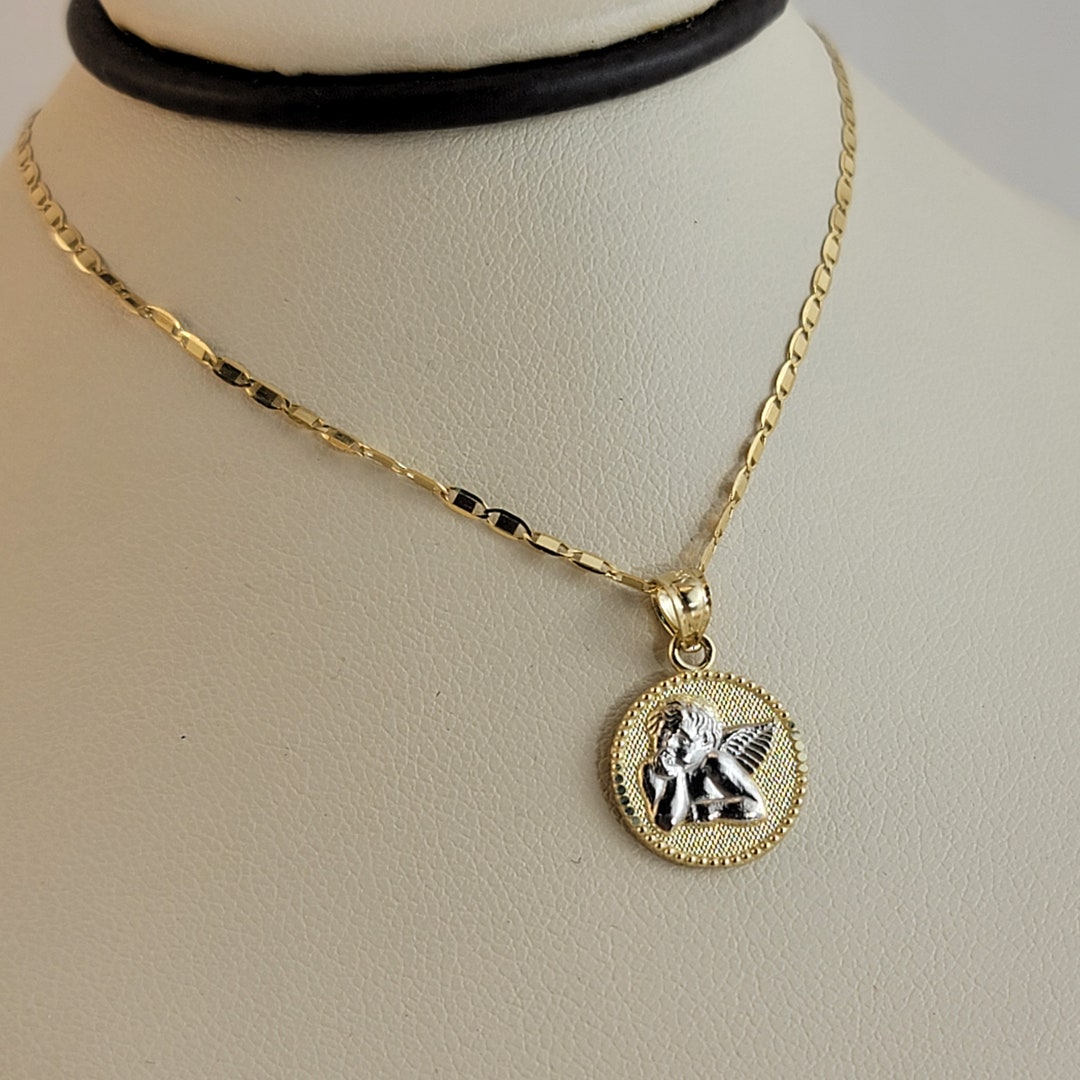 10K Gold Guardian Angel Necklace, Baby Angel Pendant and Chain,guardian