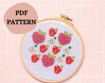 Strawberry Cross Stitch Pattern: Summer Beginner Design (PDF Pattern)