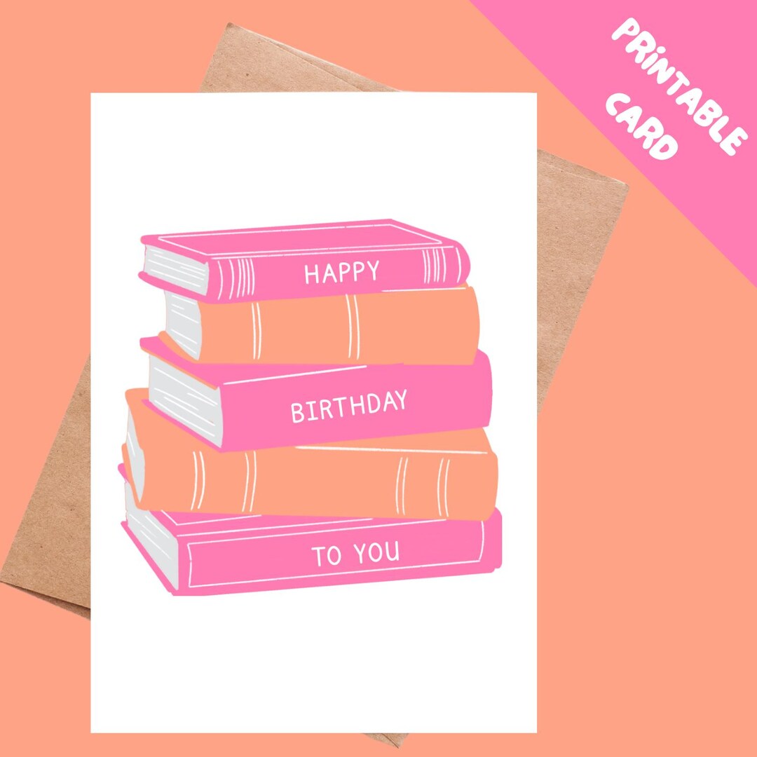 Book Lover Birthday Card: Printable Reader Gift (PDF Download, 5x7 ...