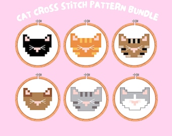 Cat Cross Stitch Pattern Bundle: Beginner-Friendly (6 PDF Patterns)