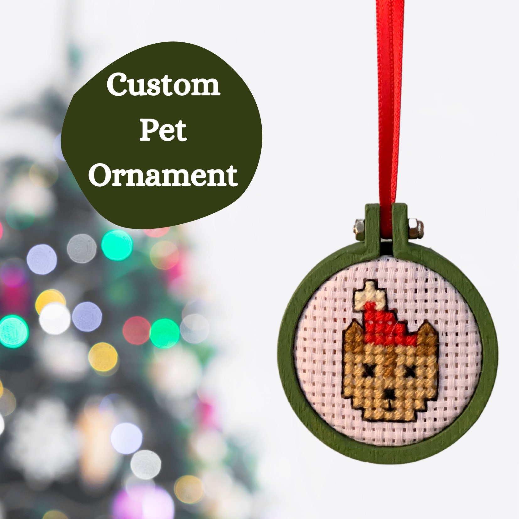 Custom Pet Ornament Personalized Christmas Cross Stitch 