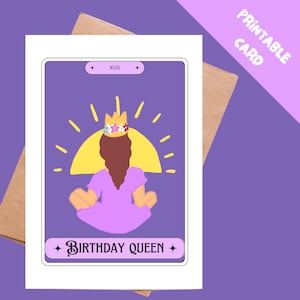 Carte de tarot d'anniversaire, Reine, Style carte de tarot, Anniversaire astrologique | Téléchargement instantané, imprimez-le vous-même !