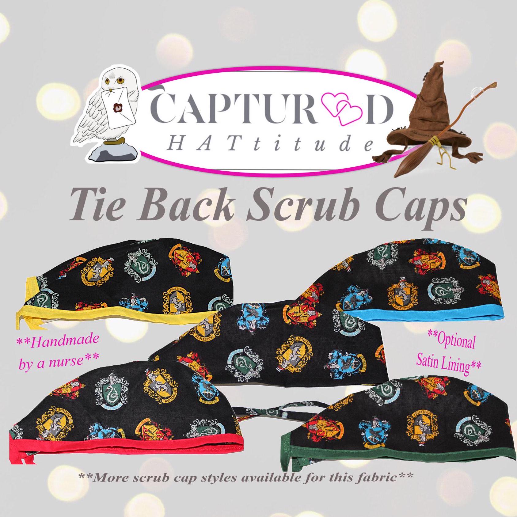 Wizard House Scrub Cap Unisex Tie Back Surgical Hat| Handmade Adjustable Ties| Custom Satin Lining Option| Magical Sorting Hat