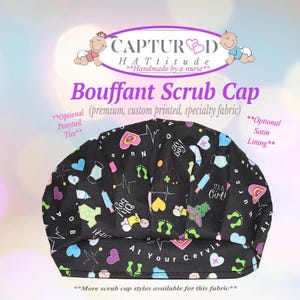 Womens Bouffant Scrub Cap Surgical Bonnet| One Size, Adjustable Cord Lock| Satin Lining, Ponytail Tie Options| Obstretrics, Maternity, Baby
