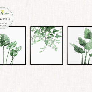 Set of 3 Botanical Prints, Tropical Leaf Prints,Eucalyptus Prints,Watercolor Plants, Hanging Plants Prints,Green Leaf Prints,Greenery Poster