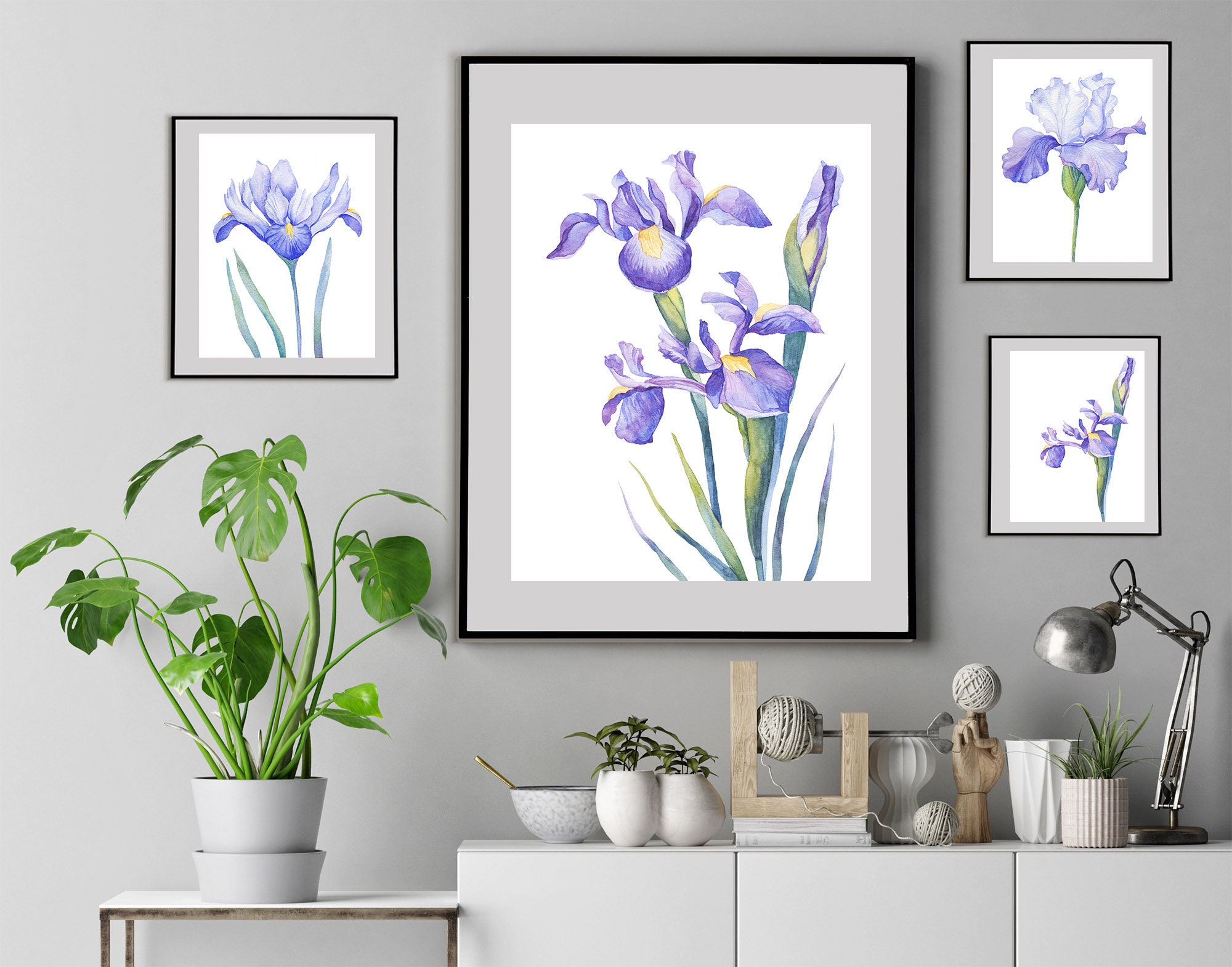 Set of 4 Iris Flower Printwatercolor Purple Iris Printable - Etsy
