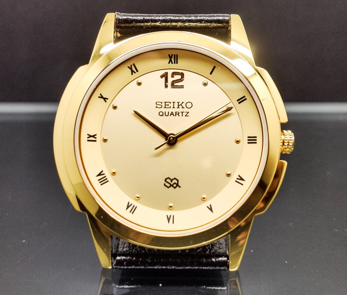 Seiko quartz gold plated men's japan made wrist watch good Etsy
