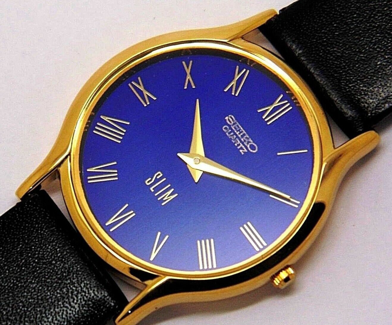 Seiko Quartz Super slim men gold plated blue dial japan made Etsy