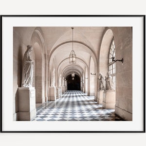 Impressão do corredor do Palácio de Versalhes, fotografia de Paris, decoração de parede neutra, decoração de casa francesa, arte de parede grande para escritório ou sala de estar