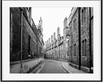 Trinity Lane Print, Cambridge University Photography, Black and White Architecture, Graduation Gift, Large Wall Art for Office or Hotel
